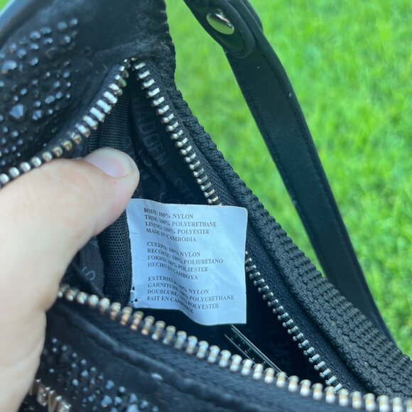 Steve Madden Black Nylon Rhinestone Crystal Baguette Shoulder Bag - Picture 11 of 13